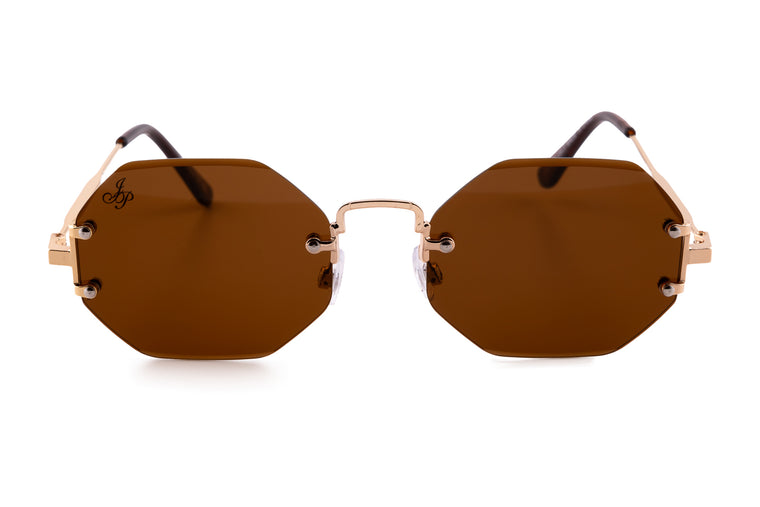 GOLD RIMLESS FRAME WITH BROWN LENSES