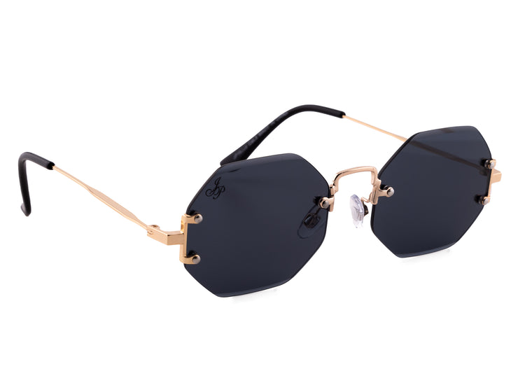 GOLD RIMLESS FRAME WITH BLACK LENSES