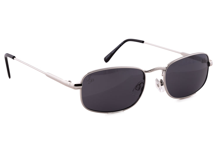 SILVER RECTANGLE FRAME WITH BLACK LENSES