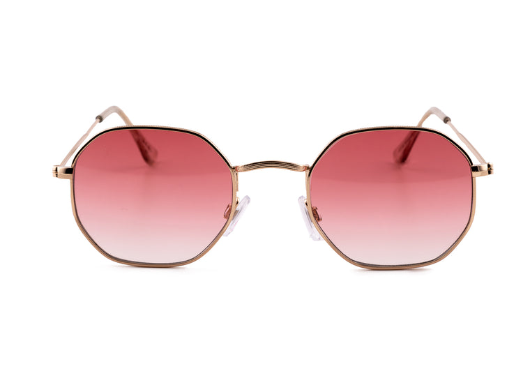 GOLD ROUND FRAME WITH PINK GRAD LENSES