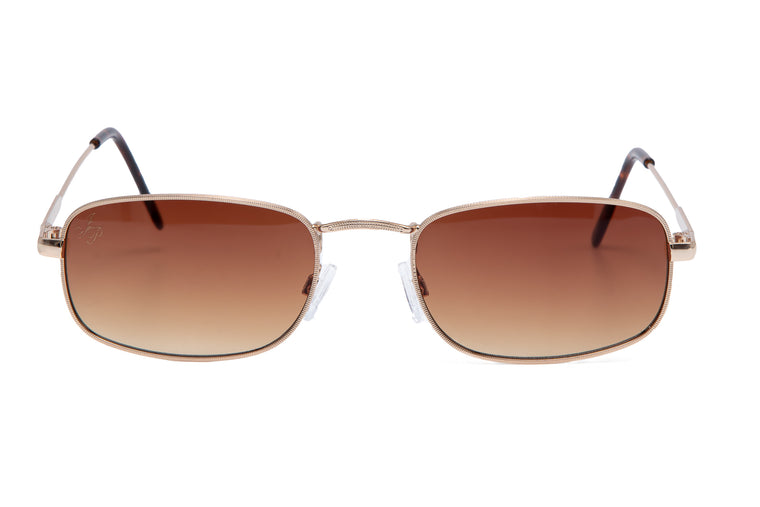 GOLD RECTANGLE FRAME WITH BROWN LENSES