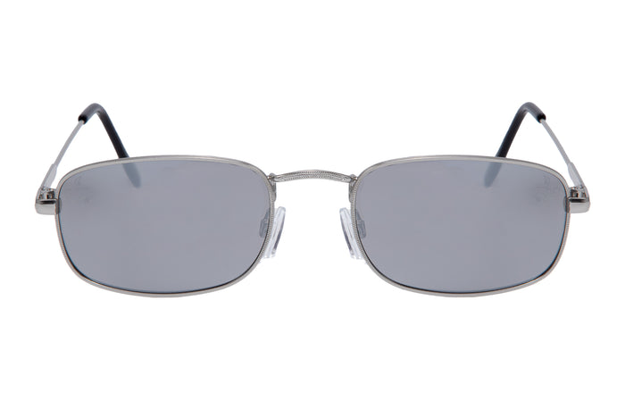 SILVER RECTANGLE FRAME WITH SILVER MIRROR LENSES