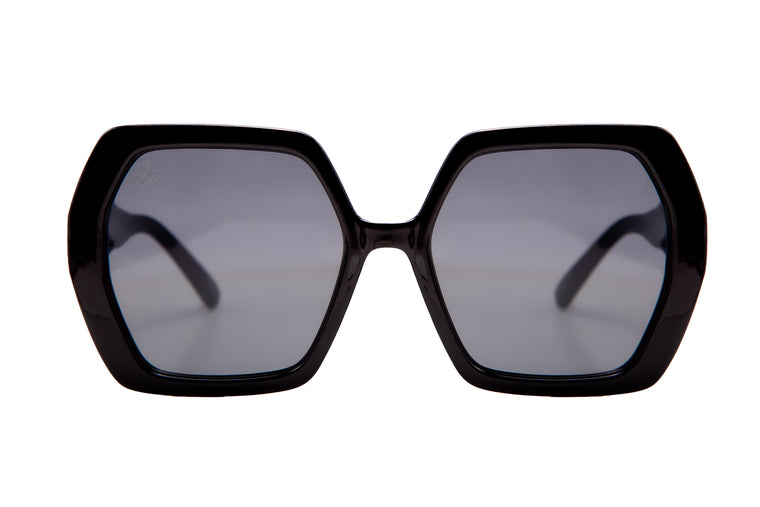 BLACK HEXAGON FRAMES WITH SMOKE LENSES