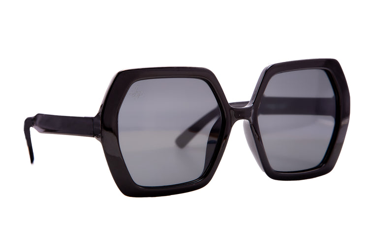 BLACK HEXAGON FRAMES WITH SMOKE LENSES