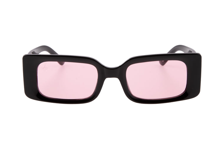 BLACK RECTANGLE FRAMES WITH PINK LENSES