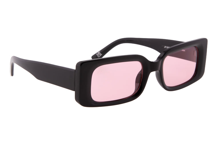 BLACK RECTANGLE FRAMES WITH PINK LENSES