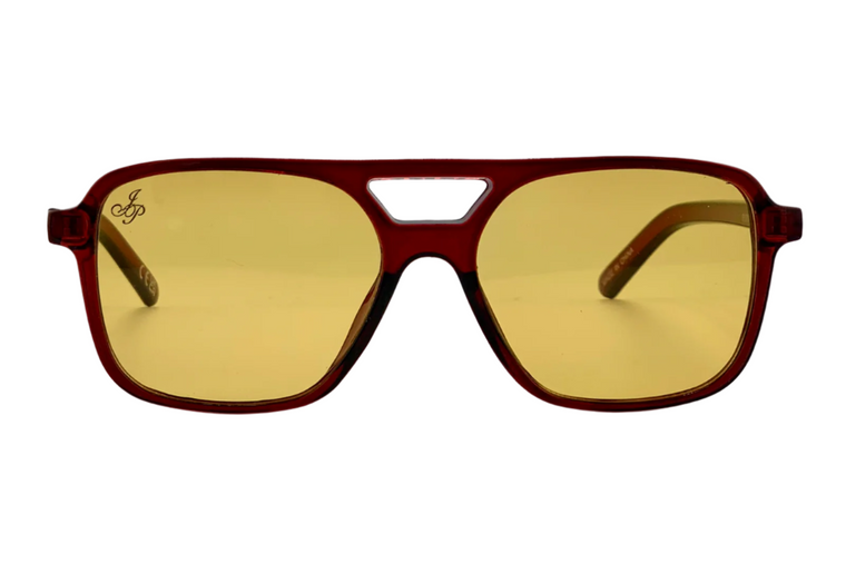 RED AVIATOR FRAME WITH YELLOW LENSES