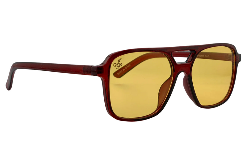 RED AVIATOR FRAME WITH YELLOW LENSES