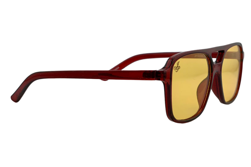 RED AVIATOR FRAME WITH YELLOW LENSES