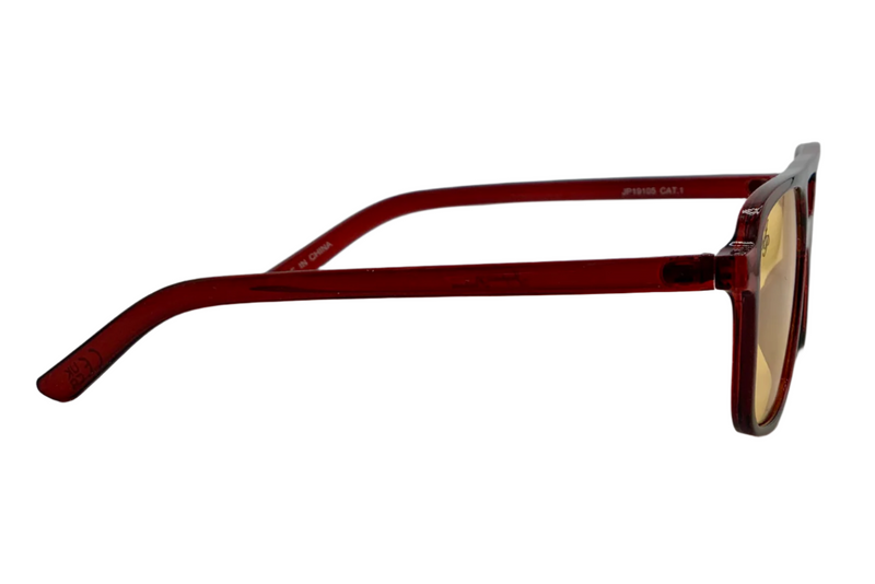 RED AVIATOR FRAME WITH YELLOW LENSES