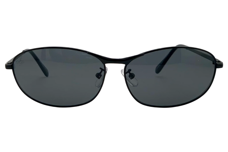 BLACK OVAL FRAME WITH BLACK LENSES