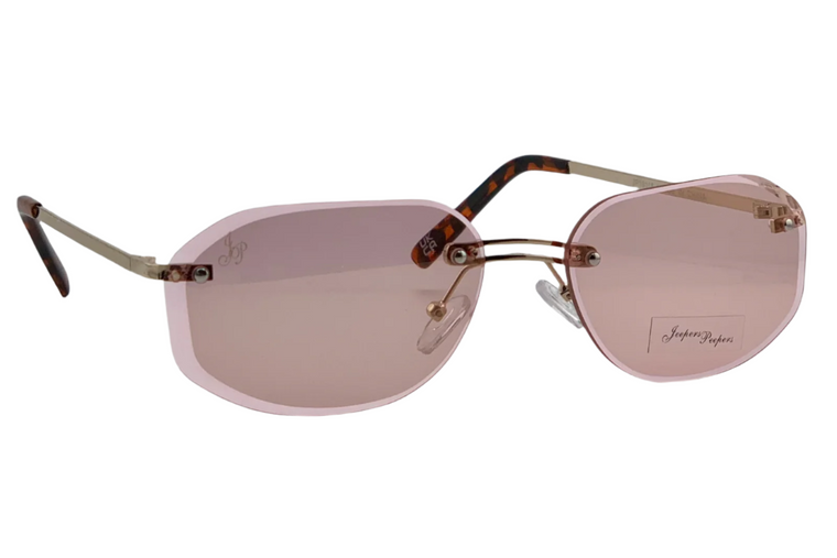GOLD OVAL RIMLESS FRAME WITH PINK LENSES