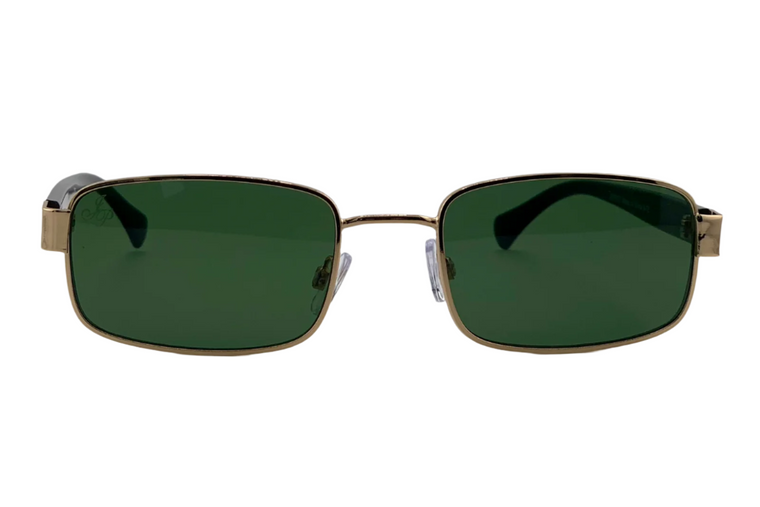 GOLD RECTANGLE FRAME WITH GREEN LENSES