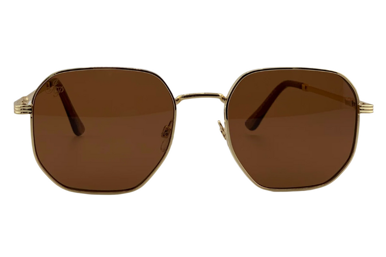 GOLD SQUARE FRAME WITH BROWN LENSES