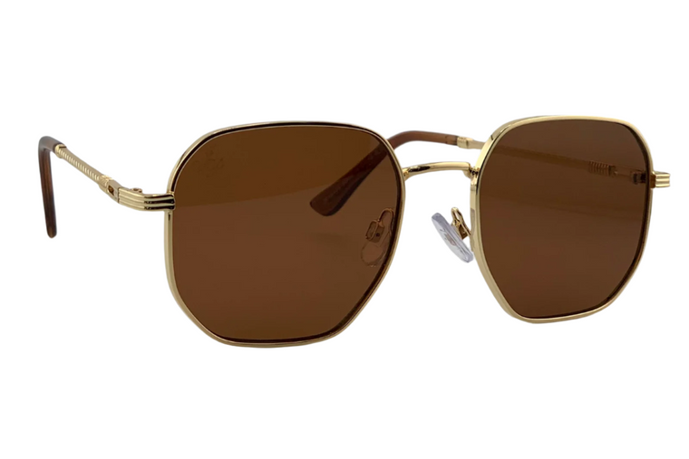 GOLD SQUARE FRAME WITH BROWN LENSES