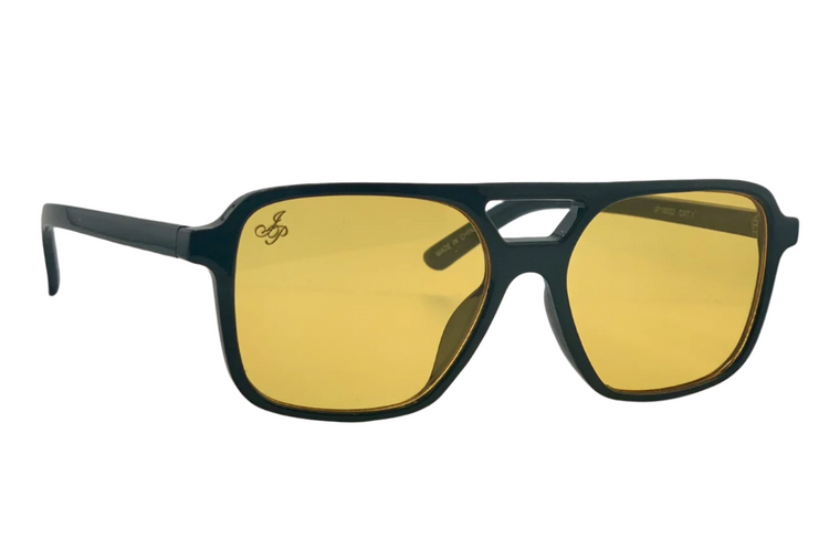 BLACK AVIATOR FRAME WITH YELLOW LENSES