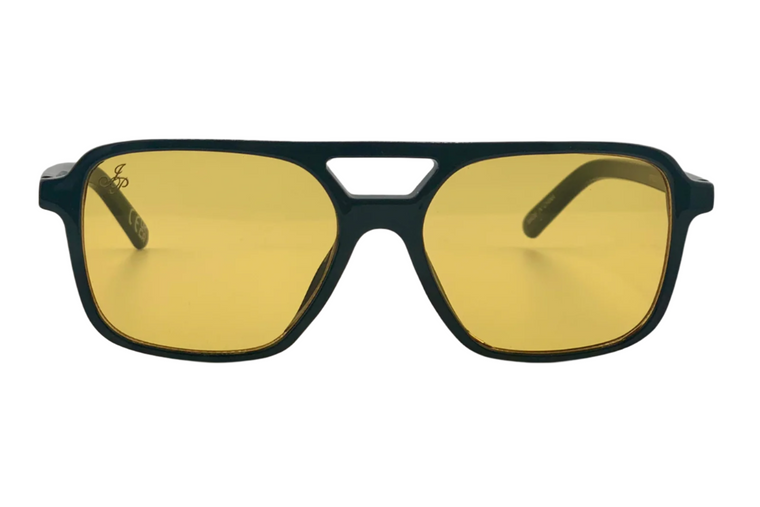 BLACK AVIATOR FRAME WITH YELLOW LENSES
