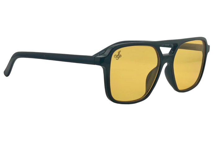 BLACK AVIATOR FRAME WITH YELLOW LENSES