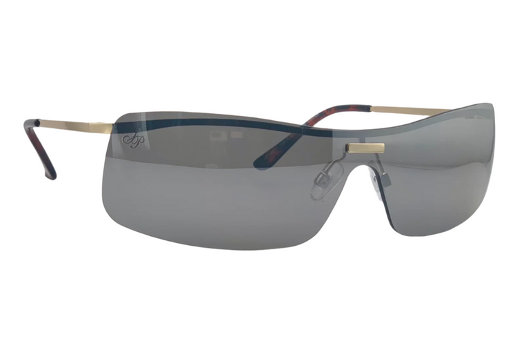 GOLD VISOR FRAME WITH SILVER LENSES