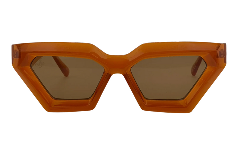 ORANGE CAT EYE FRAME WITH BROWN LENSES