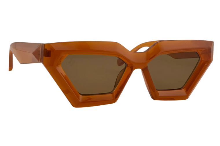 ORANGE CAT EYE FRAME WITH BROWN LENSES