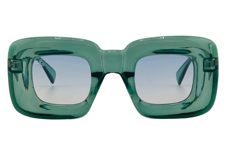 GREEN SQUARE FRAME WITH BLUE GRAD LENSES