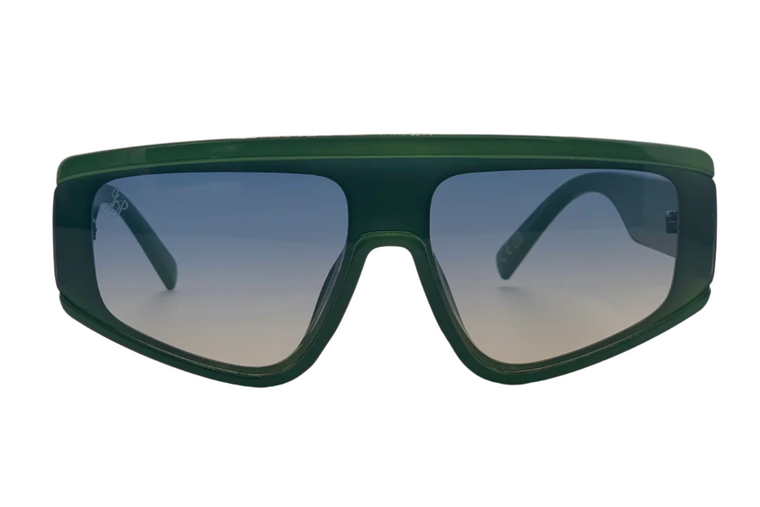 GREEN VISOR FRAME WITH BLUE GRAD LENSES