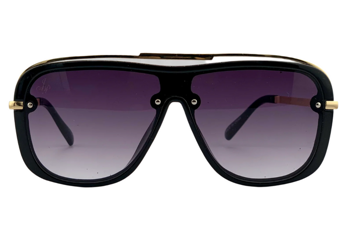 BLACK VISOR FRAME WITH PURPLE LENSES