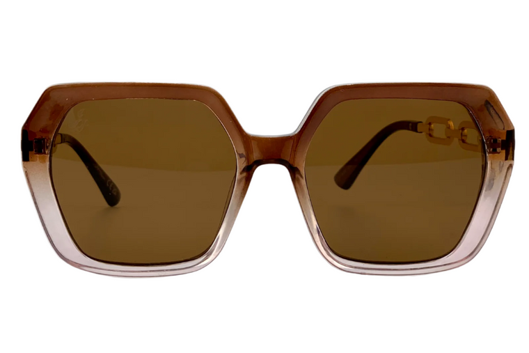 BROWN/CLEAR HEXAGON FRAME WITH BROWN LENSES