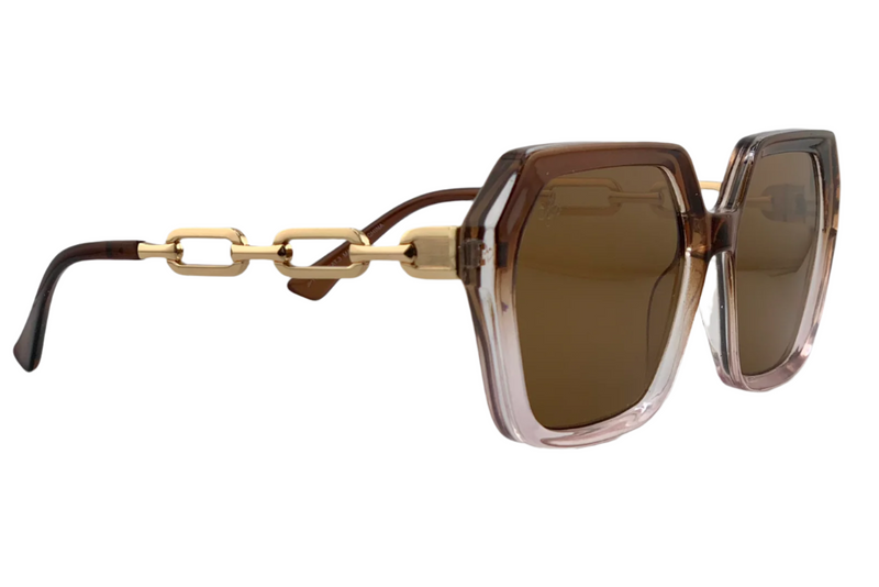 BROWN/CLEAR HEXAGON FRAME WITH BROWN LENSES