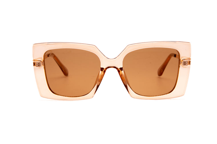 LARGE SQUARE TRANSLUCENT FRAMES WITH BROWN LENSES