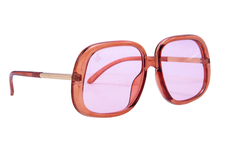 SQUARE ORANGE FRAME WITH PINK LENSES