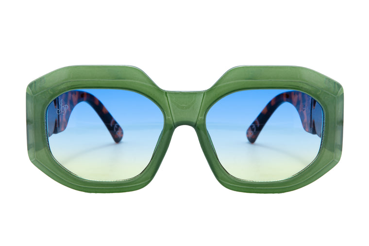 SQUARE CHUNKY GREEN FRAMES WITH TORT TEMPLES