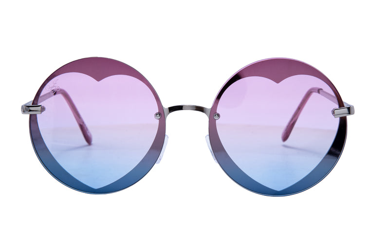 SILVER ROUND HEART FRAMES WITH PURPLE TO BLUE GRAD LENSES