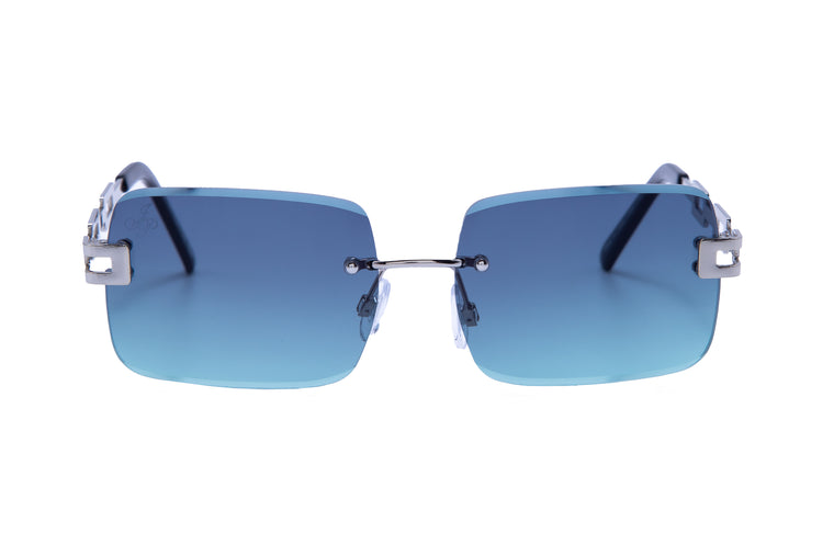 SILVER RECTANGLE SHAPE FRAMES WITH GREEN LENSES