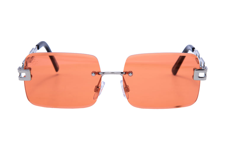 SILVER RECTANGLE FRAME WITH ORANGE LENSES