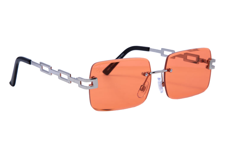 SILVER RECTANGLE FRAME WITH ORANGE LENSES