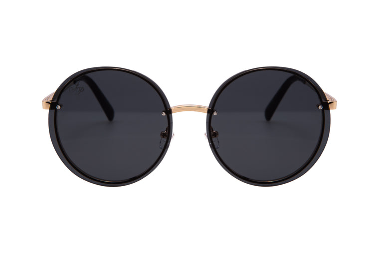 GOLD ROUND FRAME WITH BLACK LENSES