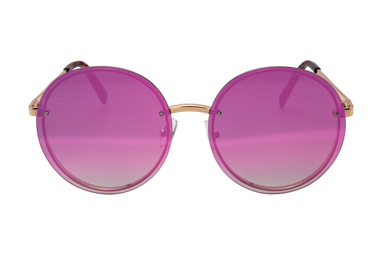 GOLD ROUND FRAME WITH PINK MIRROR LENSES