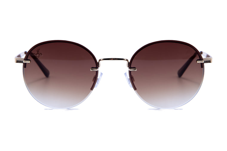 GOLD ROUND FRAME WITH BROWN LENSES