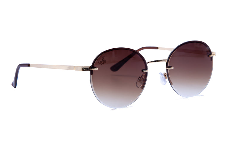 GOLD ROUND FRAME WITH BROWN LENSES