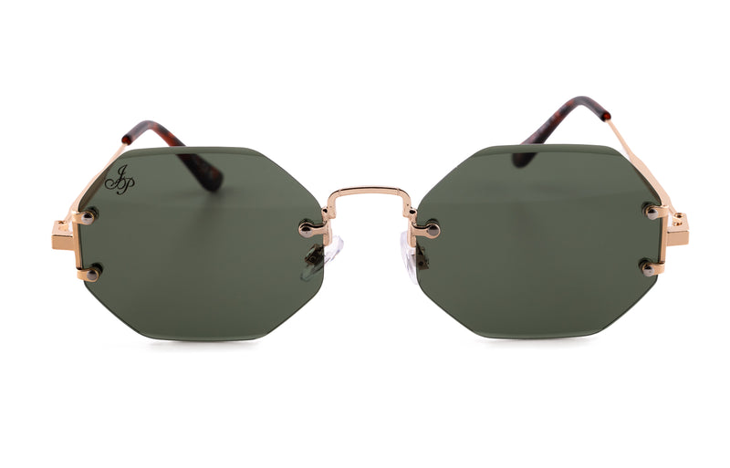 GOLD RIMLESS FRAME WITH GREEN LENSES Jeepers Peepers
