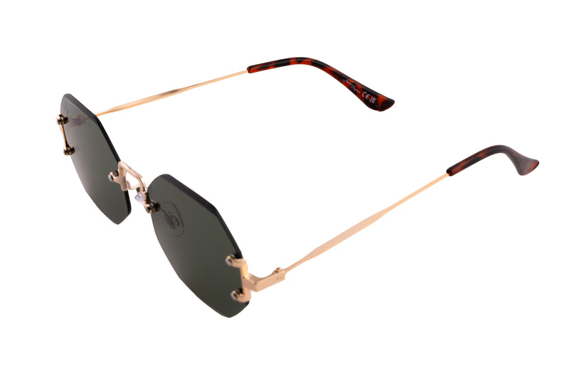 GOLD RIMLESS FRAME WITH GREEN LENSES