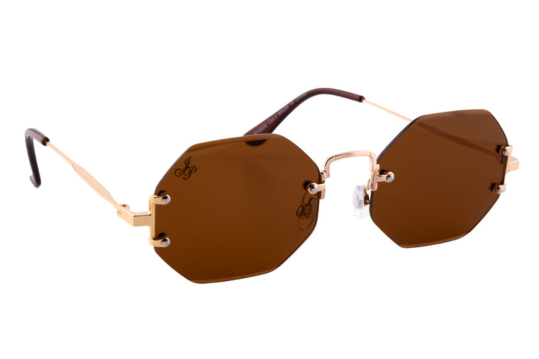 GOLD RIMLESS FRAME WITH BROWN LENSES