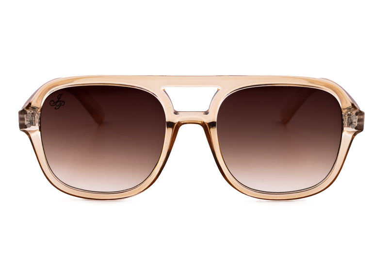 BEIGE AVIATOR WITH BROWN GRAD LENSES