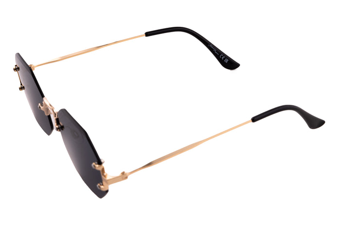 GOLD RIMLESS FRAME WITH BLACK LENSES