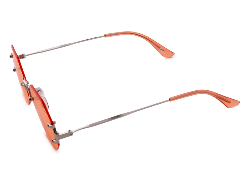 SILVER RIMLESS FRAME WITH ORANGE LENSES