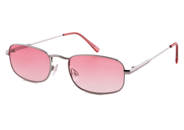 SILVER RECTANGLE FRAME WITH PINK LENSES