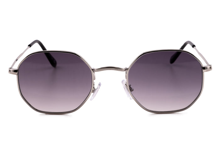 SILVER ROUND FRAME WITH PURPLE LENSES