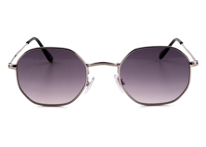 SILVER ROUND FRAME WITH PURPLE LENSES